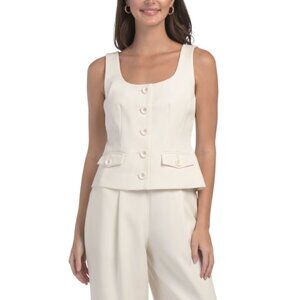 TOCCIN Ivory Georgia Scoop Neck Button Front Top